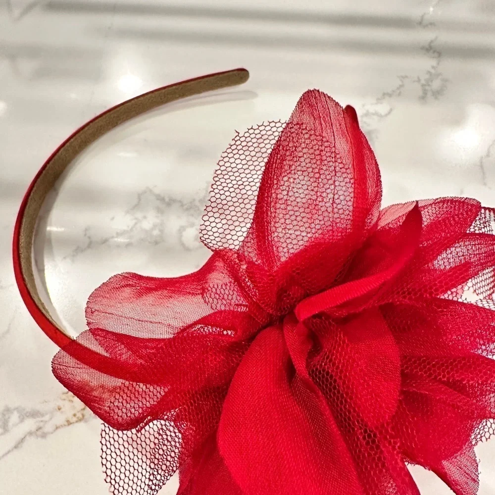 Red Mesh Flower Hair Band